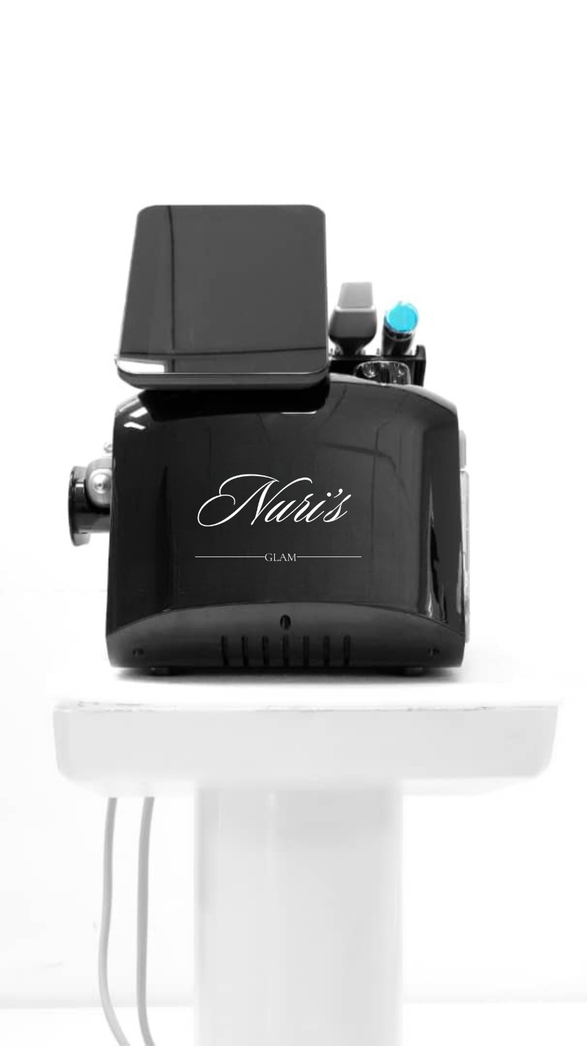 Close-up of 10.1 inch smart screen and applicator tools on S8 skincare system