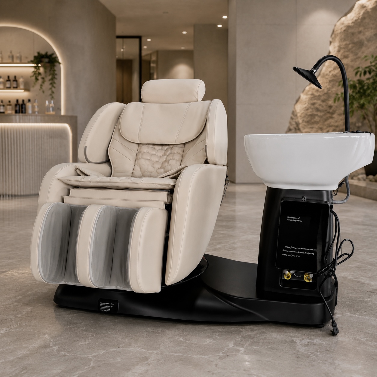 VENEZIA Luxury Shampoo Massage chair with ceramic basin in a premium salon