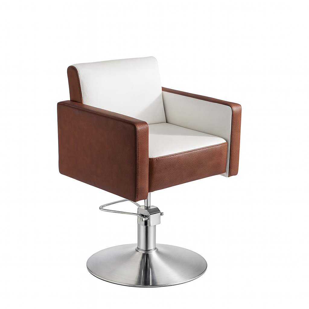 NORA two-tone cream and tan styling chair with round steel base