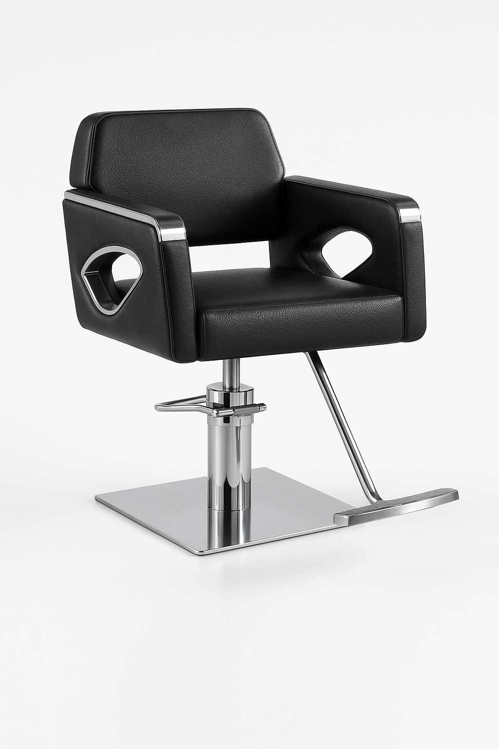 AXEL black styling chair with chrome ring arm detail and square base