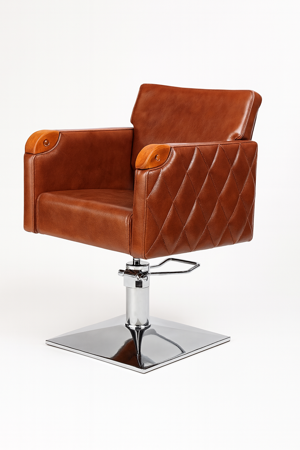 SIENNA tan quilted leather styling chair with timber accents