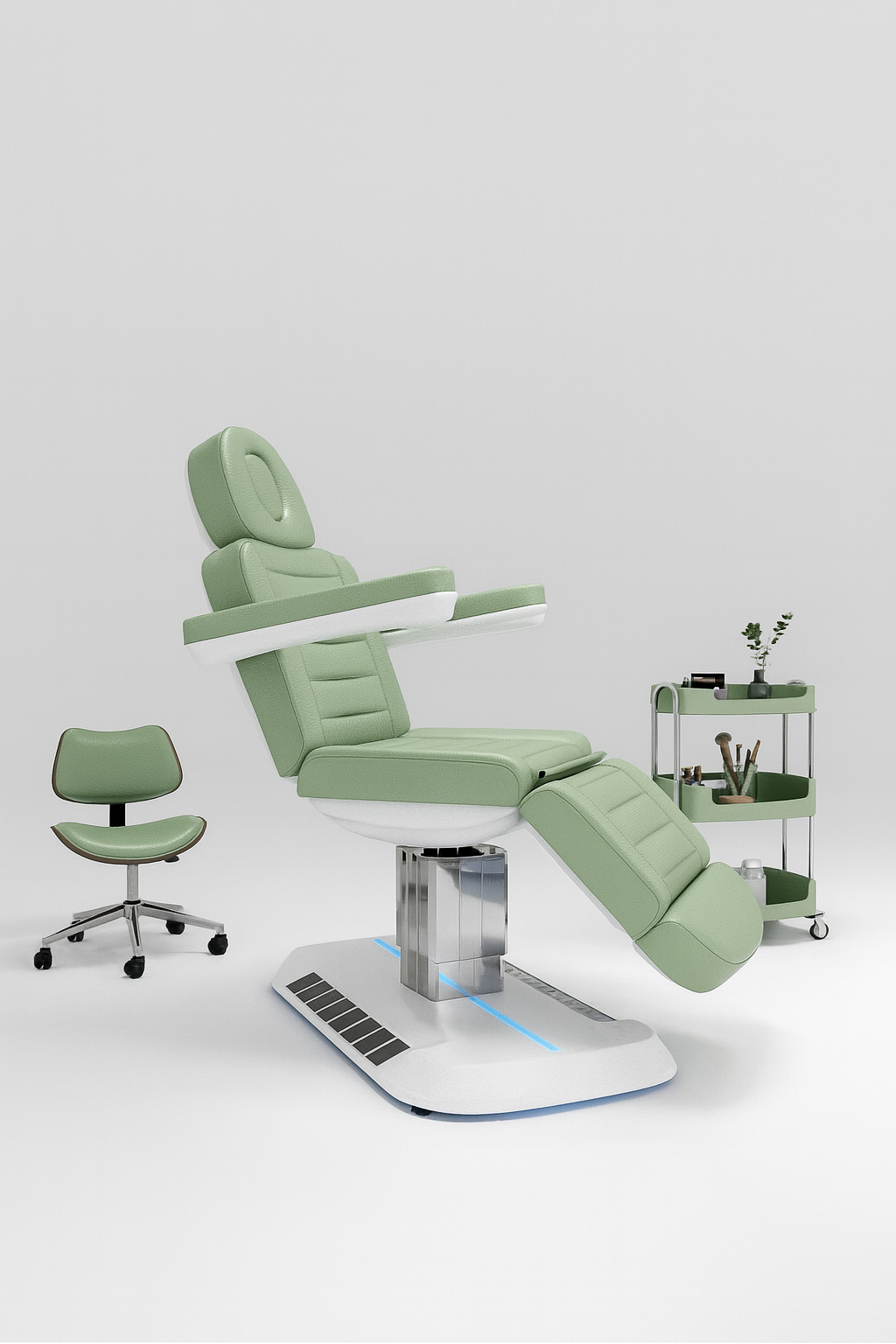 Professional spa electric bed with multifunction controls, elegant, custom  upholstery premium and modern stainless steel structure.