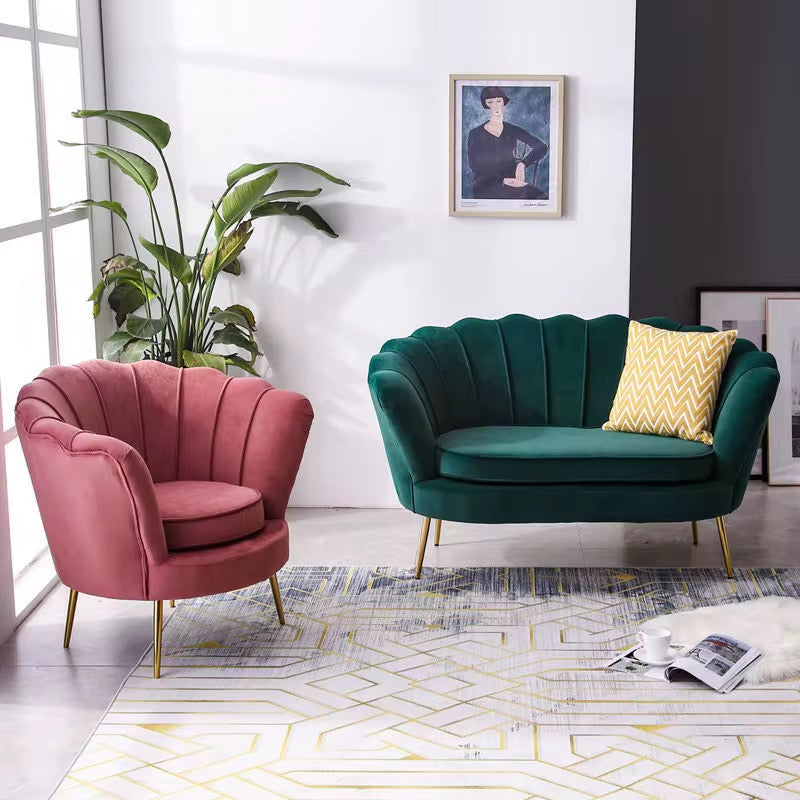 velvet petal-back sofa with gold legs for luxury salon or living room décor