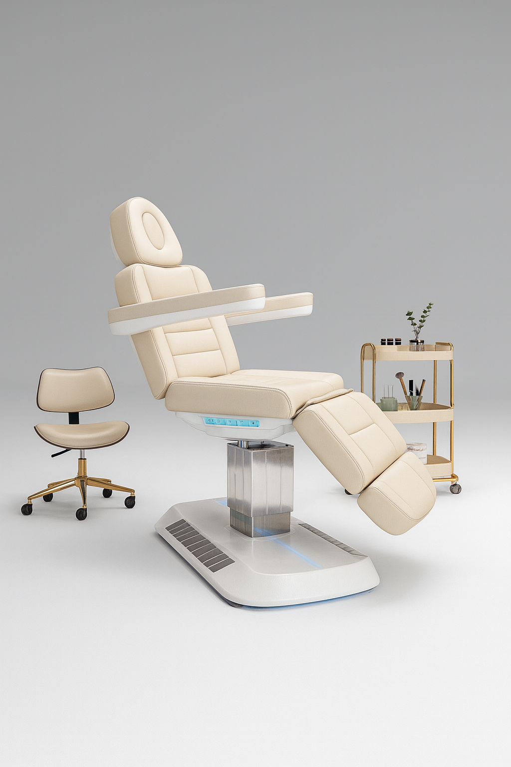 Adjustable electric beauty bed in eco-leather with ergonomic design and stainless steel base for premium salons and spa