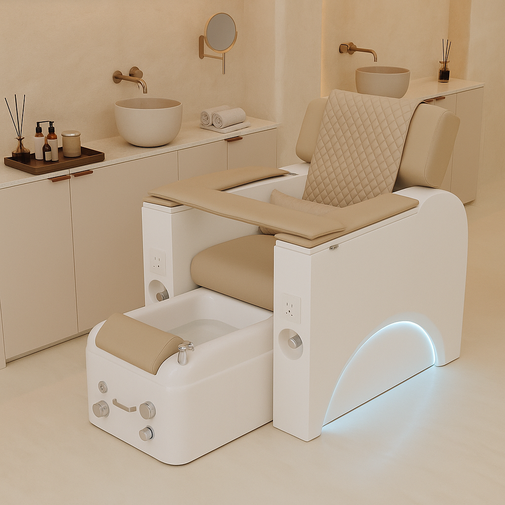 Built-in pedicure basin with water mixer and drain for hygienic spa treatments