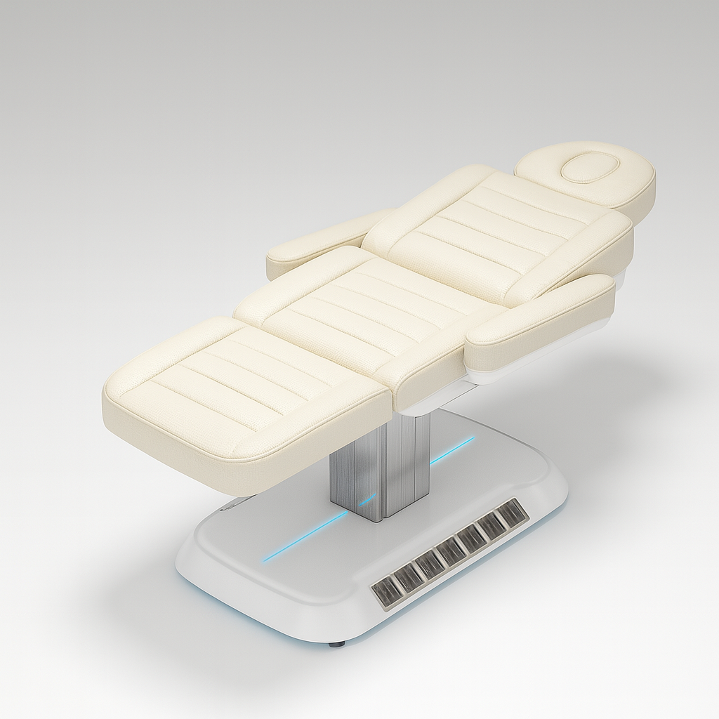 Premium adjustable salon furniture – electric beauty bed with ergonomic support, eco-leather finish, and sleek stainless steel base