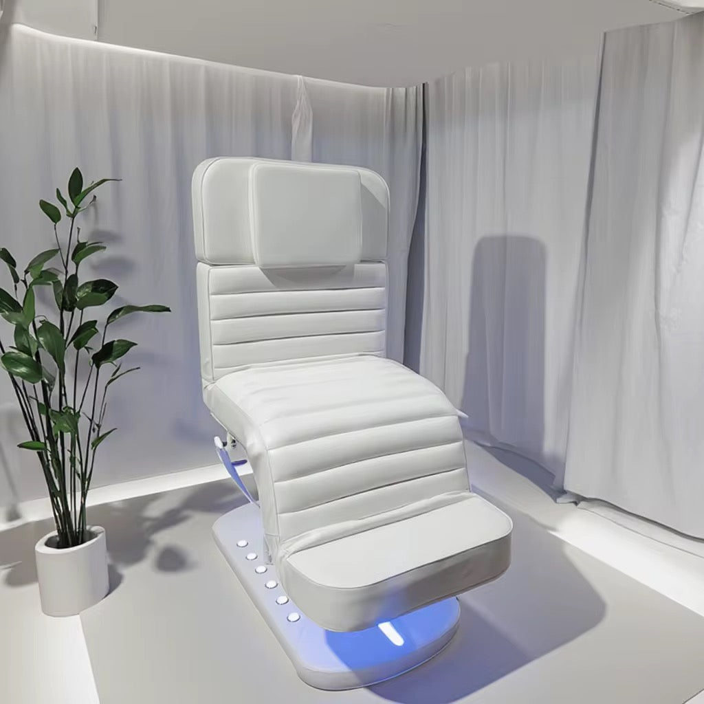 Civita beauty bed with customizable color and fabric, remote and foot control, luxury gold base