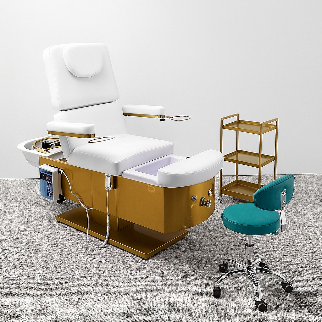 Reclining multifunction spa chair for professional facial care, foot treatments, and shampoo services