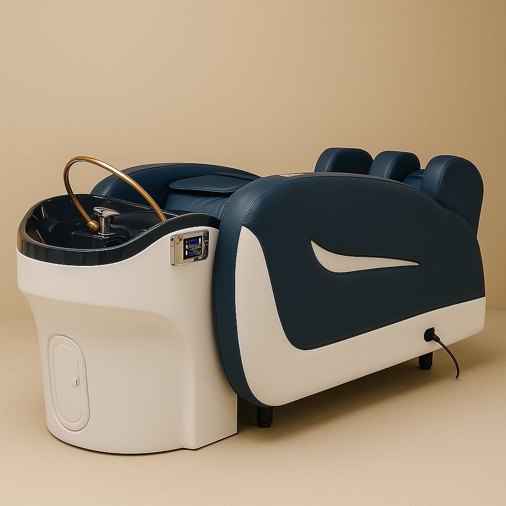 Customized salon wash chair with built-in leg massage and ergonomic full-body support