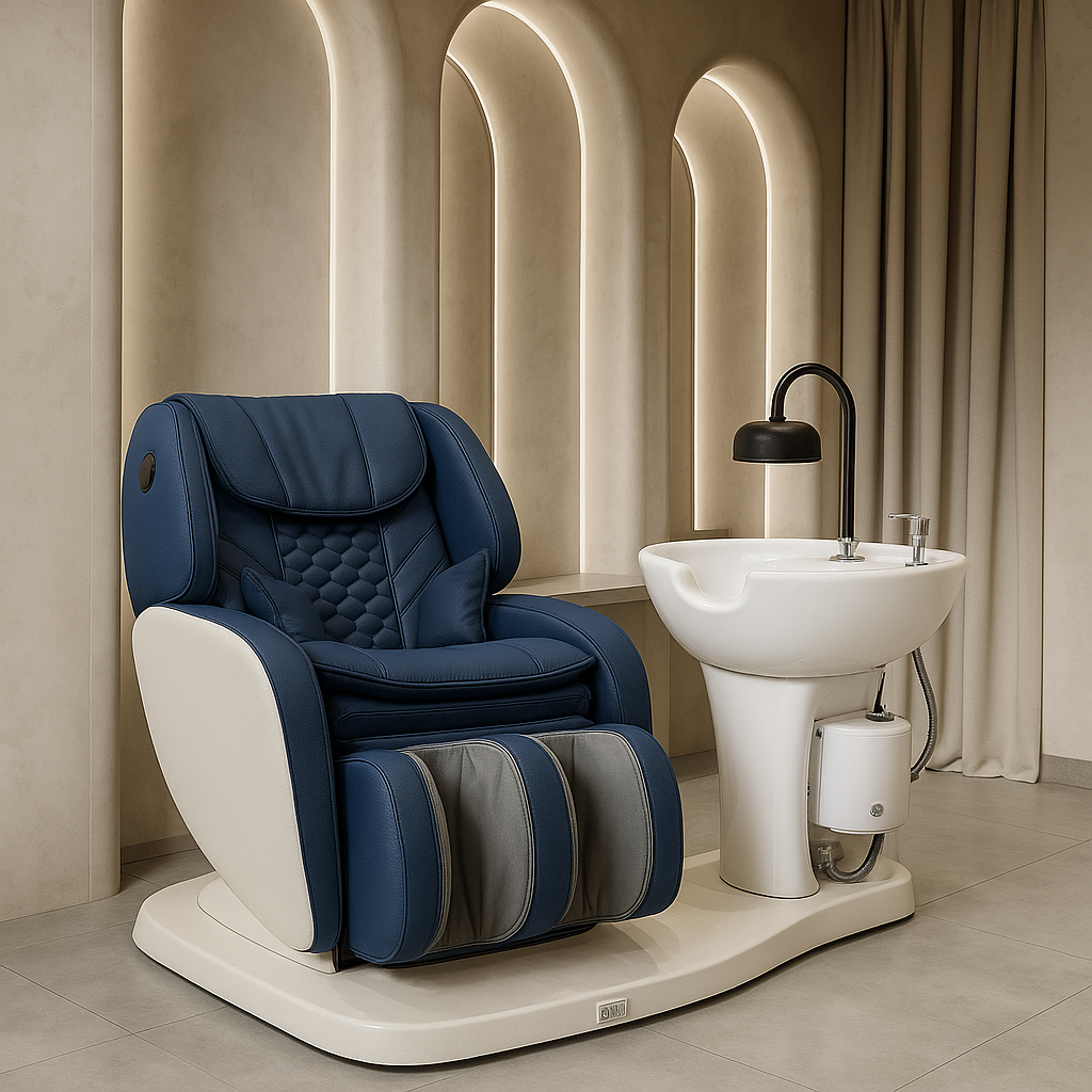 VENEZIA – Luxe Reclining Wash Chair with 360° Rotation & Massage Function