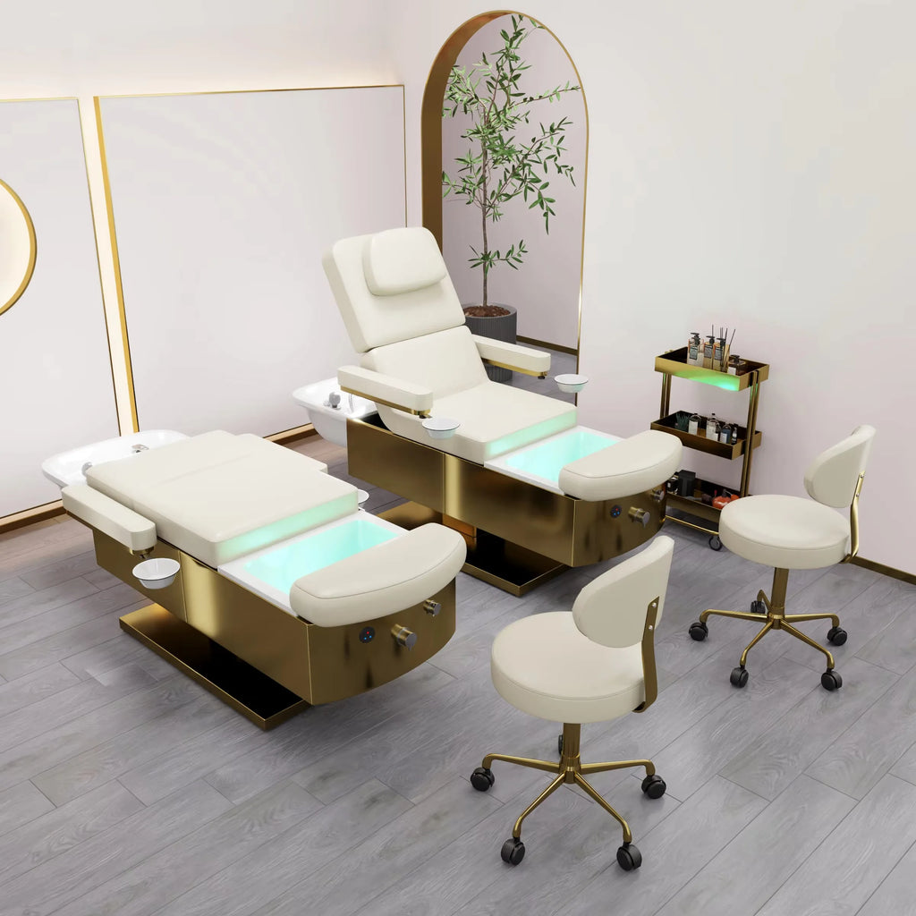 Modena 3-in-1 multifunction spa chair for facials, pedicures, and hair washing with electric reclining system
