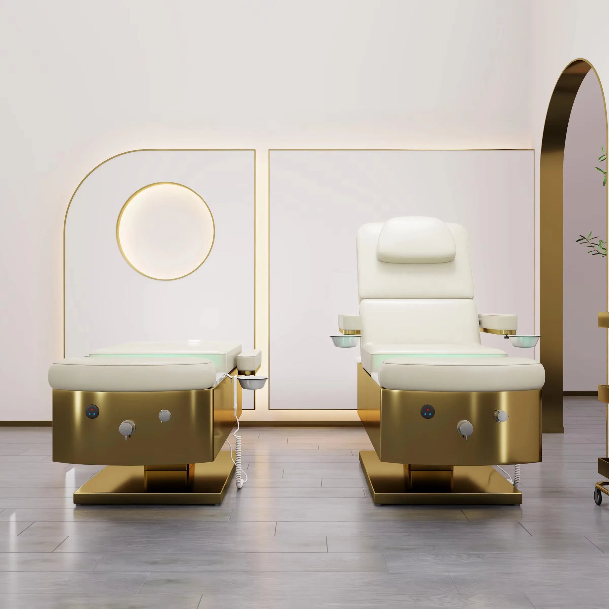 Luxurious leather upholstery on Modena multifunction spa chair with customizable branding and design
