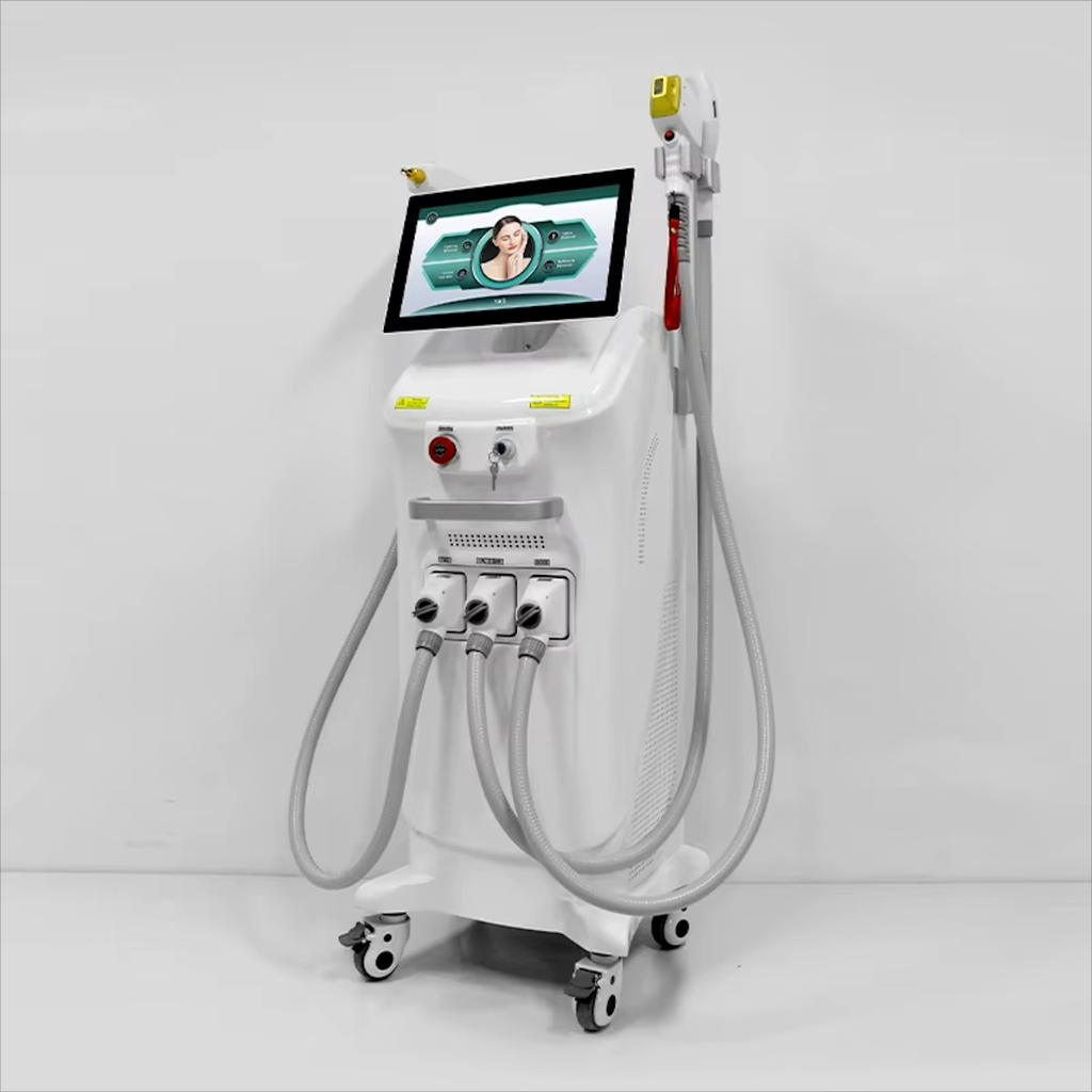 YAG laser applicator with multiple heads for tattoo and pigment removal treatments